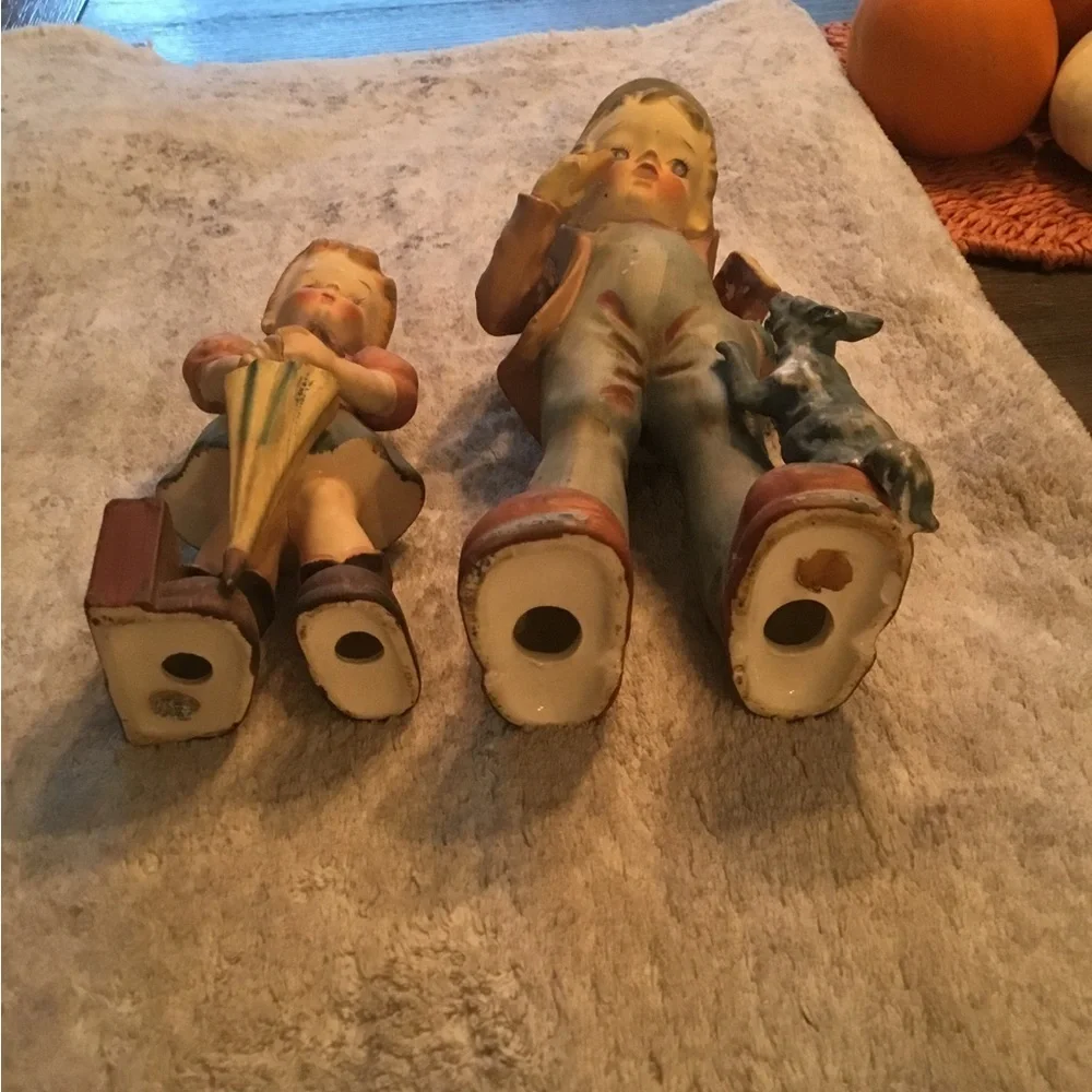 Charming Vintage Figurine Set - Boy and Girl with Dog Japanese Vintage